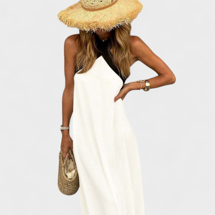 Sue | Elegant Cross-Neck Maxi Dress