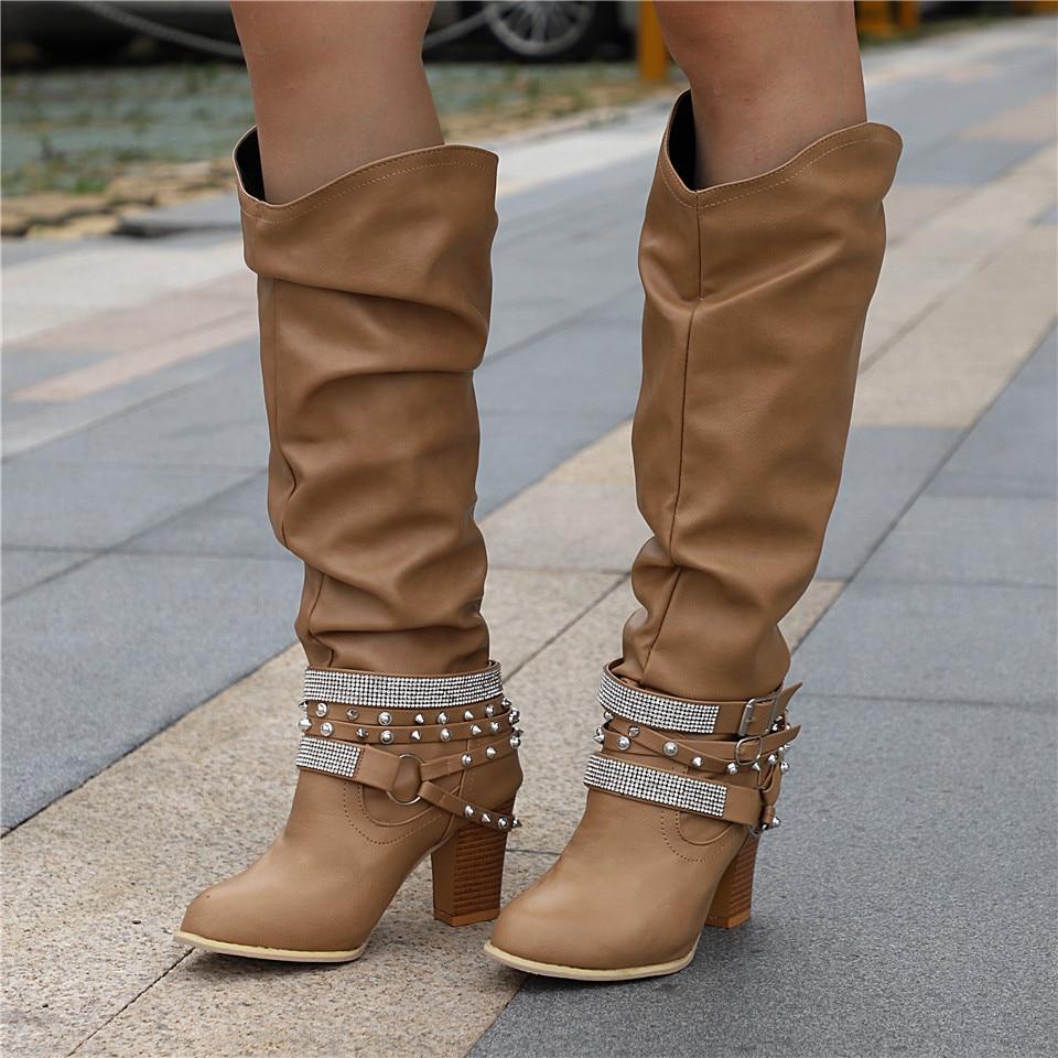 Pam | Women's Knee-High Boots - Slouchy Design - Block Heel