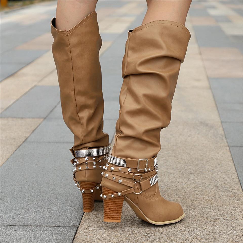 Pam | Women's Knee-High Boots - Slouchy Design - Block Heel