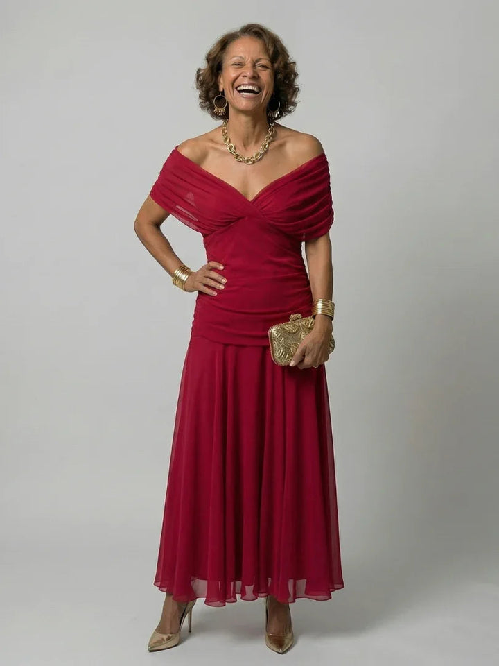 Women's Floral Midi Dress V-Neck Cape Sleeve Wedding Guest