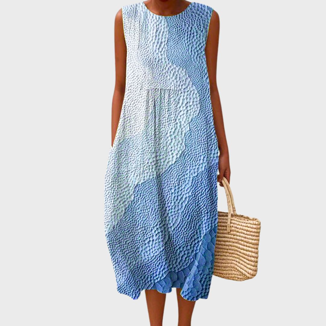 Women's Striped Sleeveless Midi Dress Round Neck Loose Fit