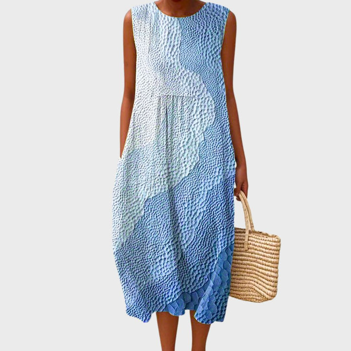 Women's Striped Sleeveless Midi Dress Round Neck Loose Fit