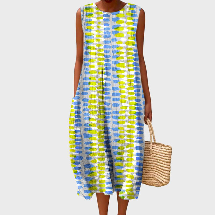 Women's Striped Sleeveless Midi Dress Round Neck Loose Fit
