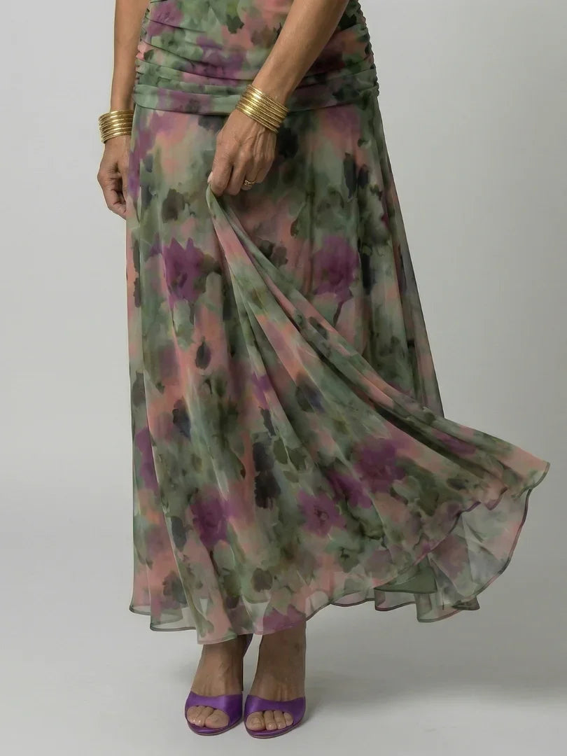 Women's Floral Midi Dress V-Neck Cape Sleeve Wedding Guest