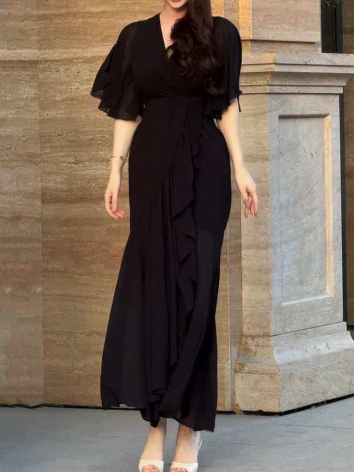 Laurie | Retro V-neck trumpet sleeve printed dress