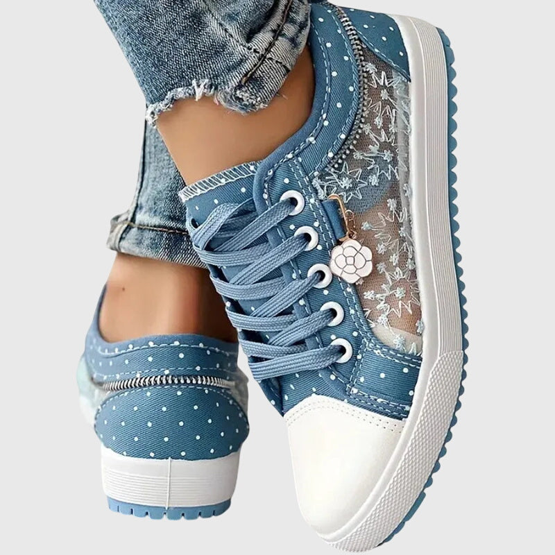 Women's Orthopedic Lace-Up Floral Mesh Detail Shoes