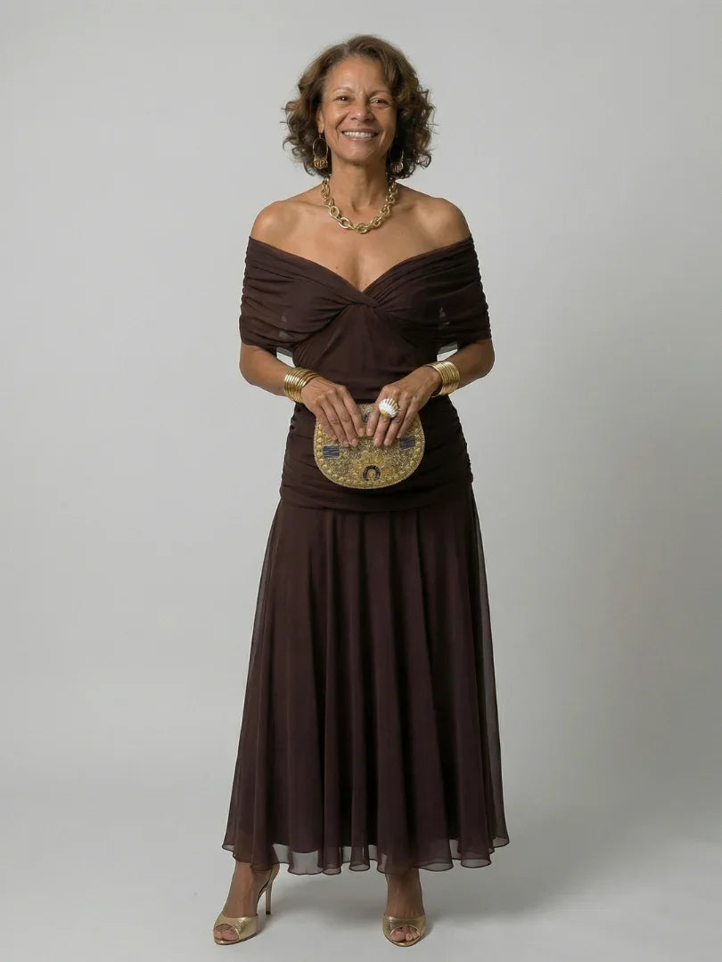 Women's Floral Midi Dress V-Neck Cape Sleeve Wedding Guest