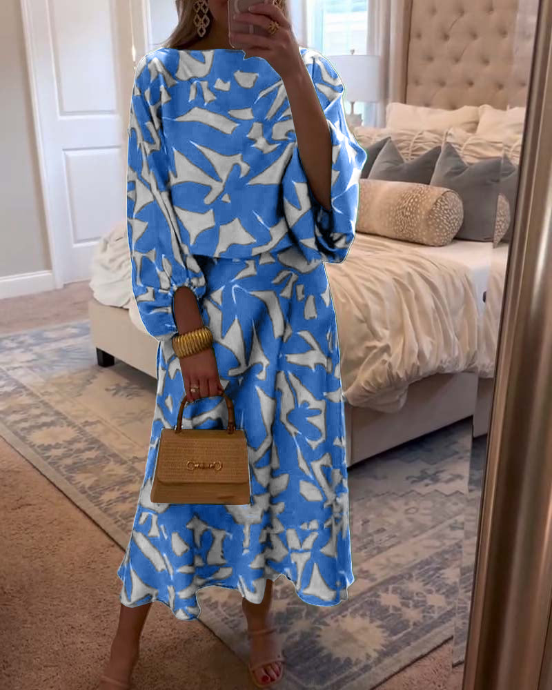 Ashley | Two-Piece Printed Set with Lantern Sleeves