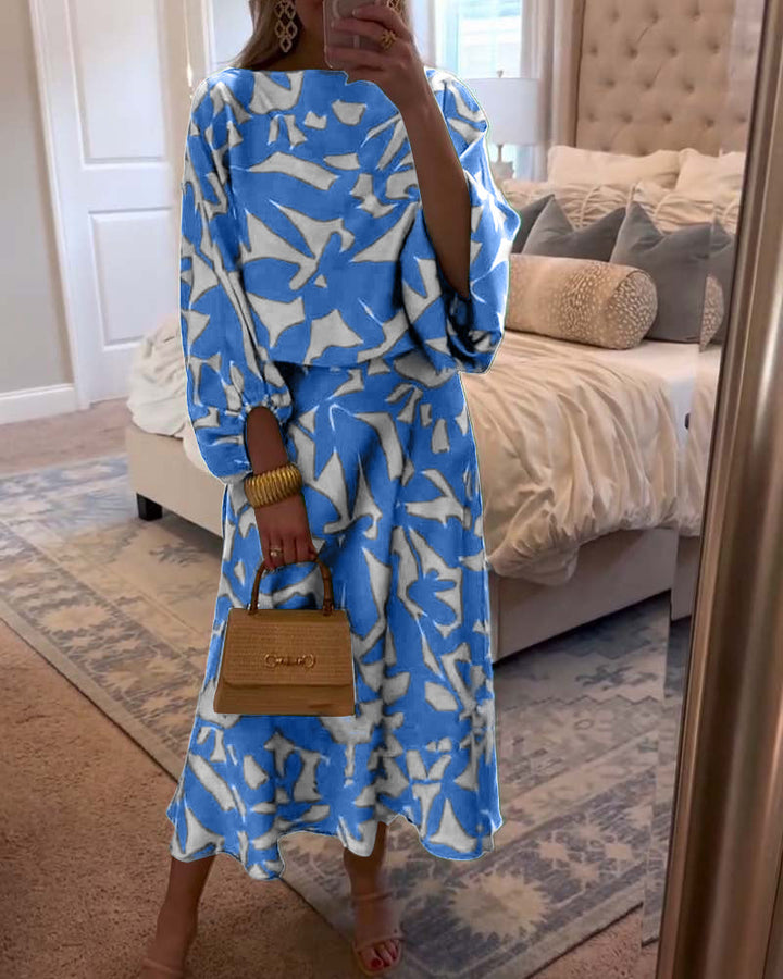 Ashley | Two-Piece Printed Set with Lantern Sleeves