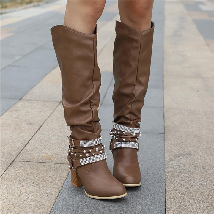 Pam | Women's Knee-High Boots - Slouchy Design - Block Heel