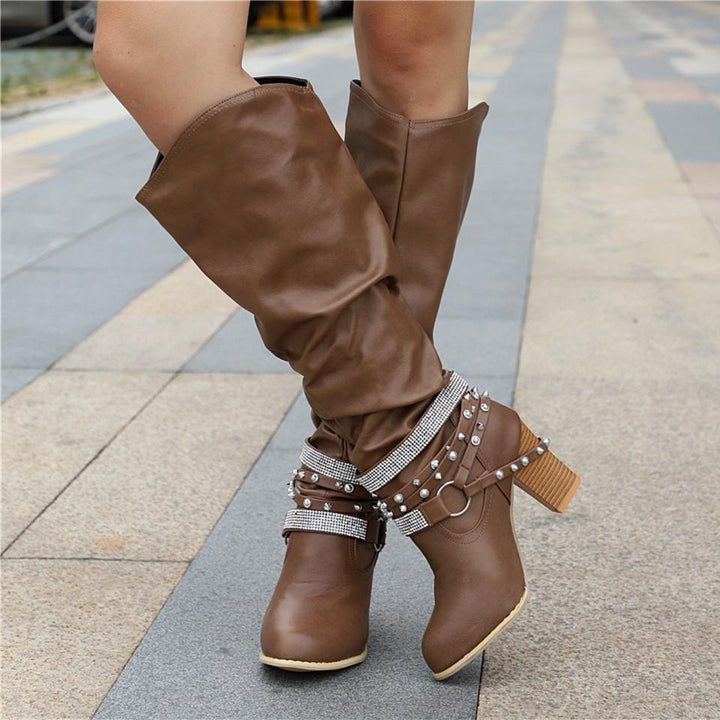 Pam | Women's Knee-High Boots - Slouchy Design - Block Heel