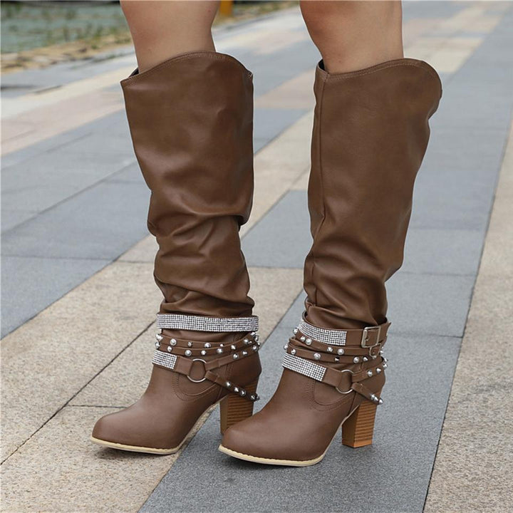 Pam | Women's Knee-High Boots - Slouchy Design - Block Heel
