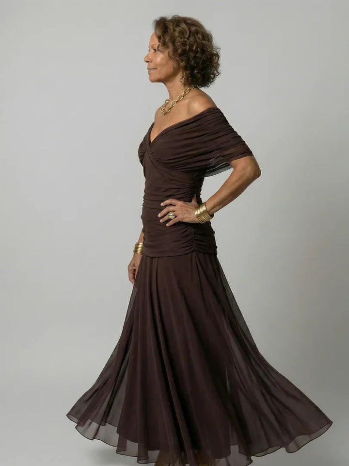 Women's Floral Midi Dress V-Neck Cape Sleeve Wedding Guest