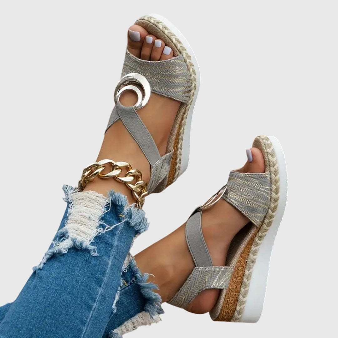 Women's Orthopedic Espadrille Wedge Sandals Metallic Trim