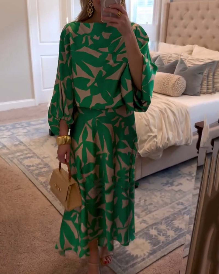 Ashley | Two-Piece Printed Set with Lantern Sleeves
