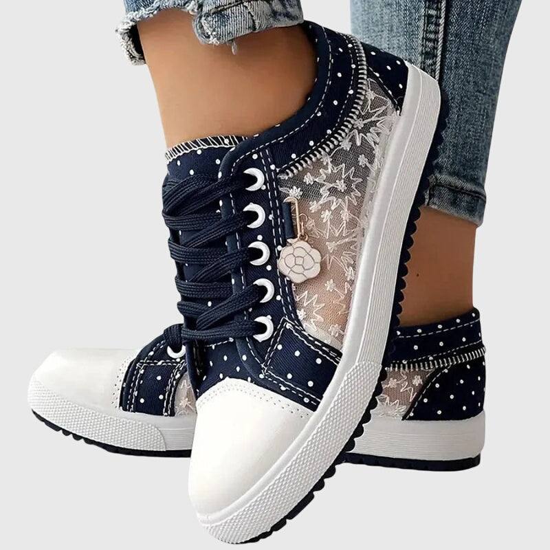 Women's Orthopedic Lace-Up Floral Mesh Detail Shoes