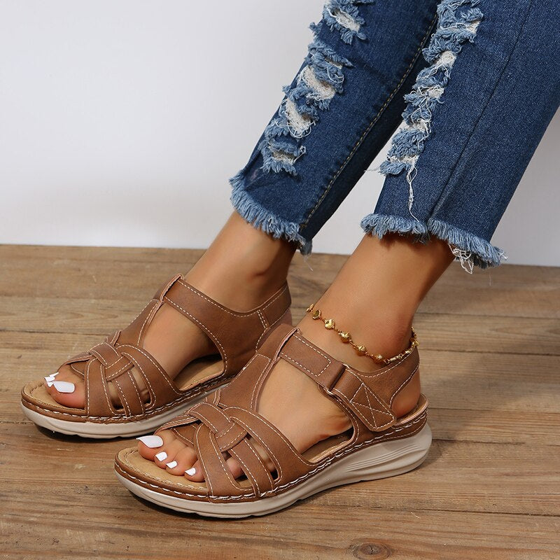 Orthopedic Arch Support Sandals Velcro Cutout Flat