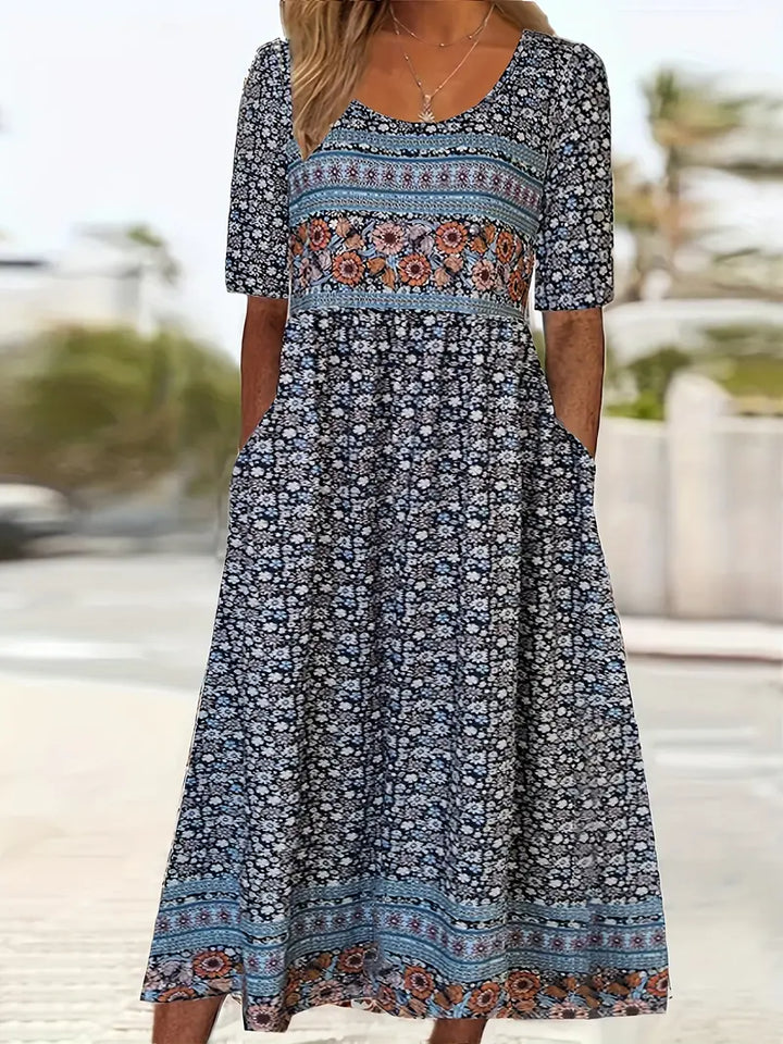 Janine | Dress with Bohemian Print and Round Neckline