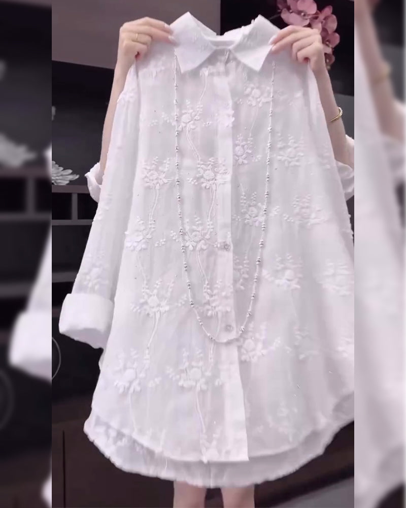 Anneliese | Floral Solid Color Shirt with Dropped Shoulders