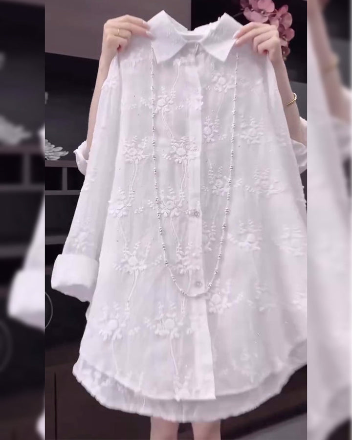 Anneliese | Floral Solid Color Shirt with Dropped Shoulders
