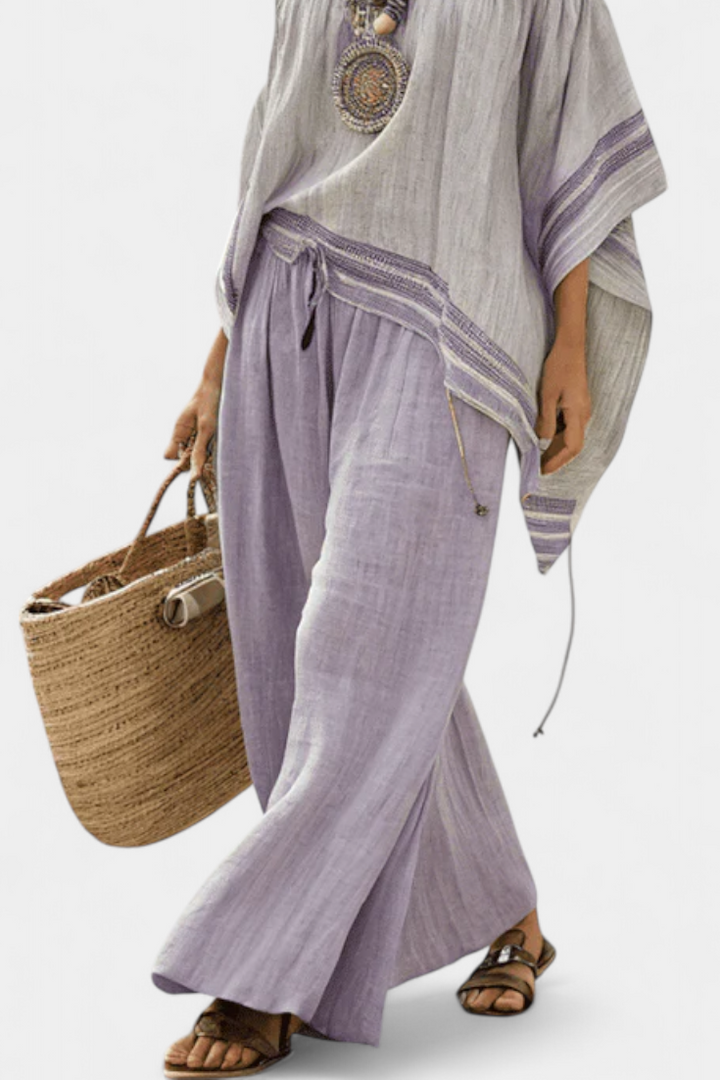 Veronica - off-shoulder top and wide-leg striped pants