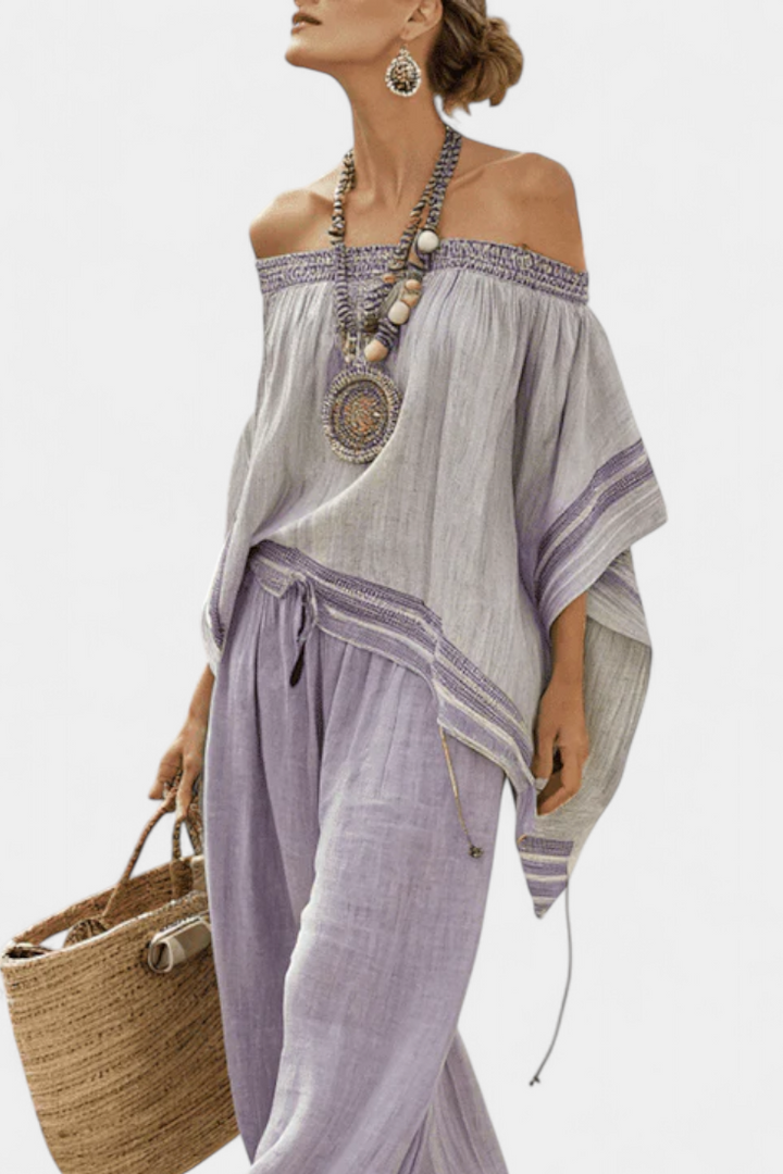 Veronica - off-shoulder top and wide-leg striped pants