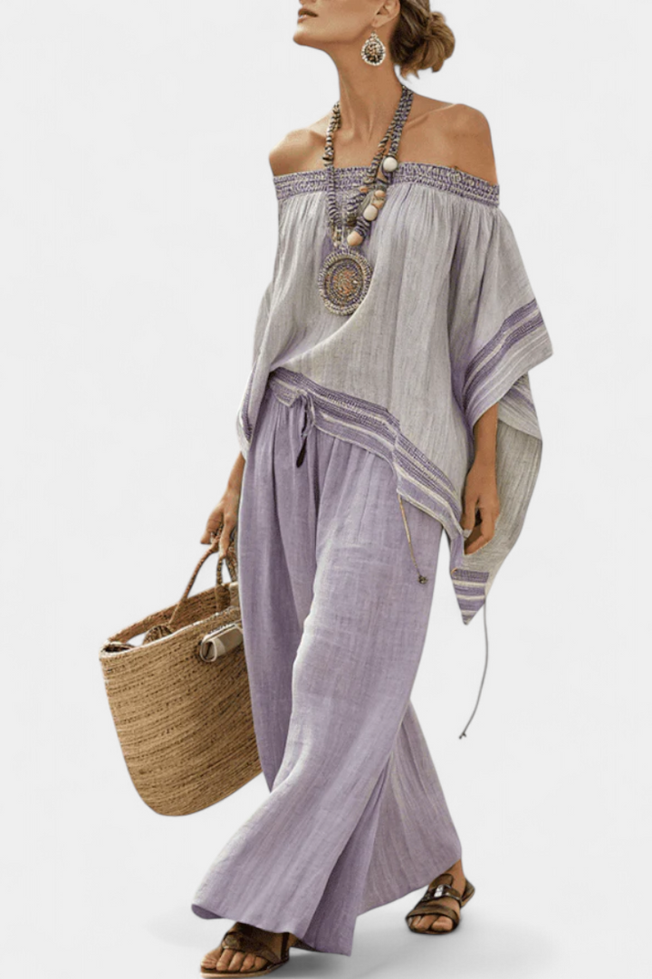 Veronica - off-shoulder top and wide-leg striped pants