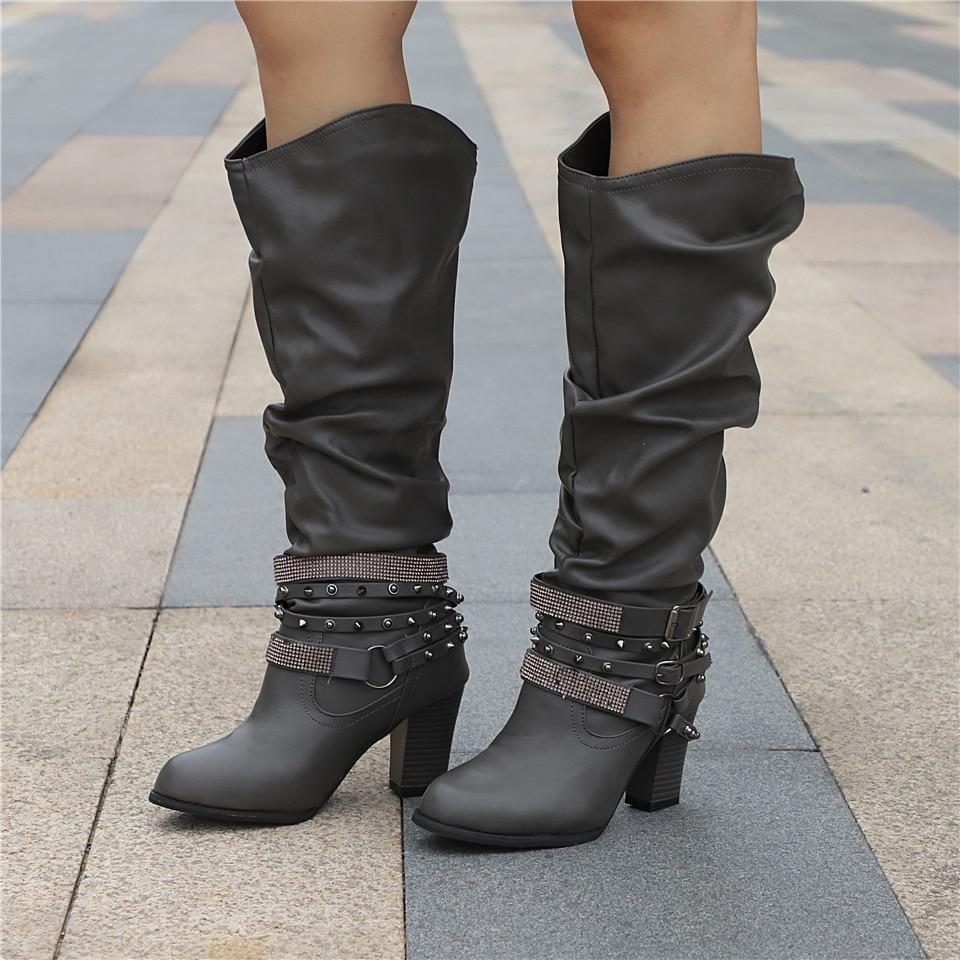 Pam | Women's Knee-High Boots - Slouchy Design - Block Heel