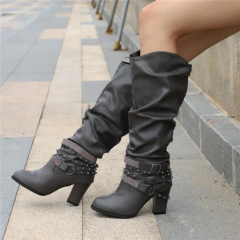 Pam | Women's Knee-High Boots - Slouchy Design - Block Heel