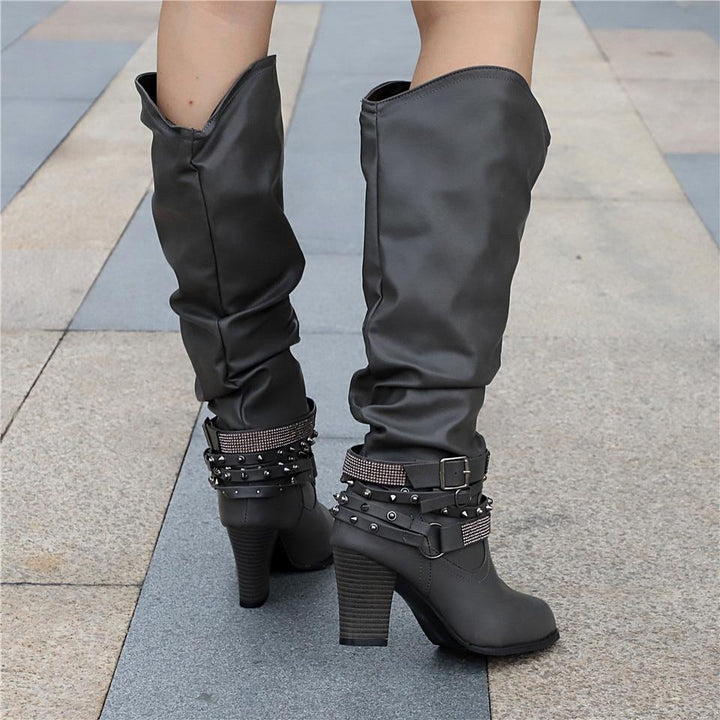 Pam | Women's Knee-High Boots - Slouchy Design - Block Heel