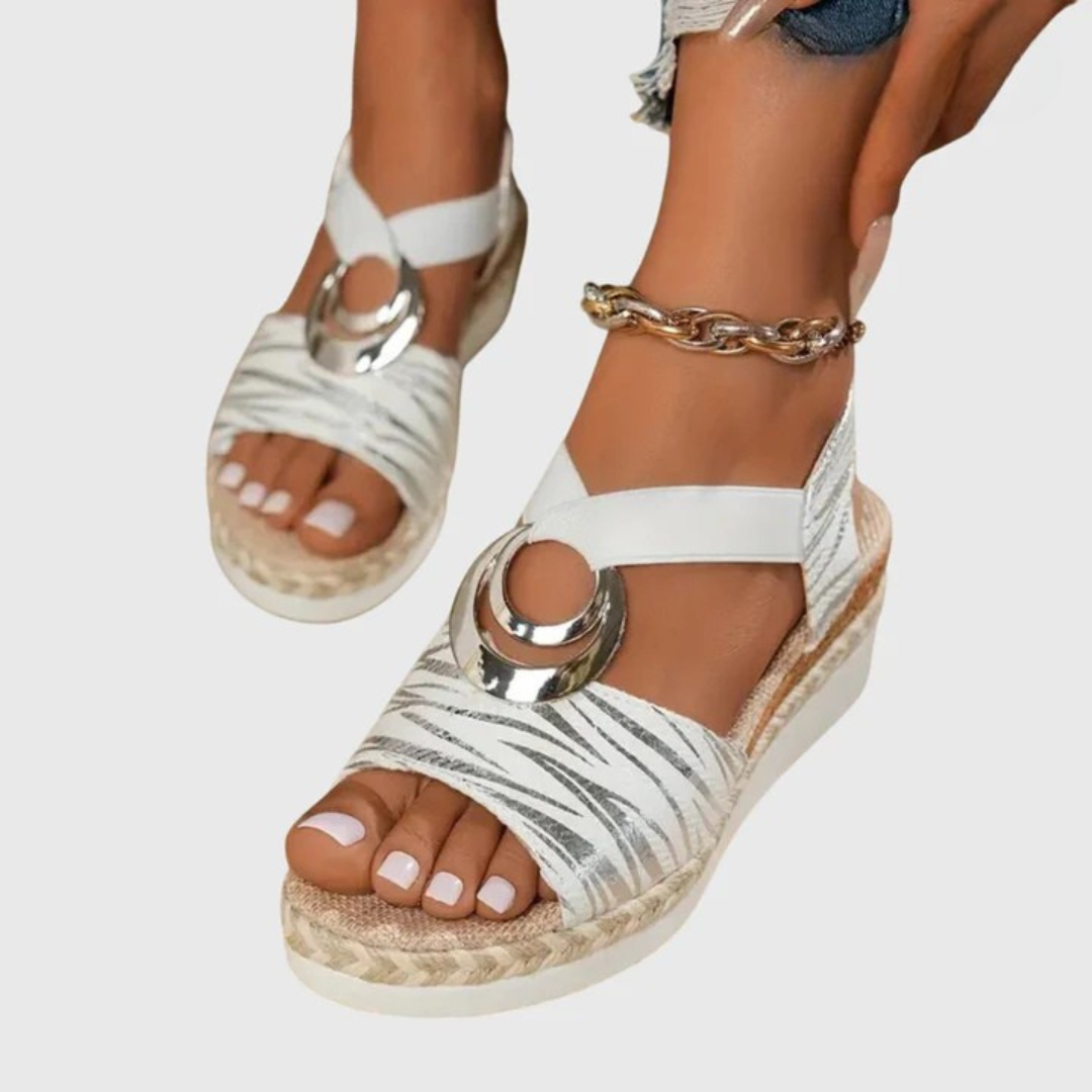 Women's Orthopedic Espadrille Wedge Sandals Metallic Trim