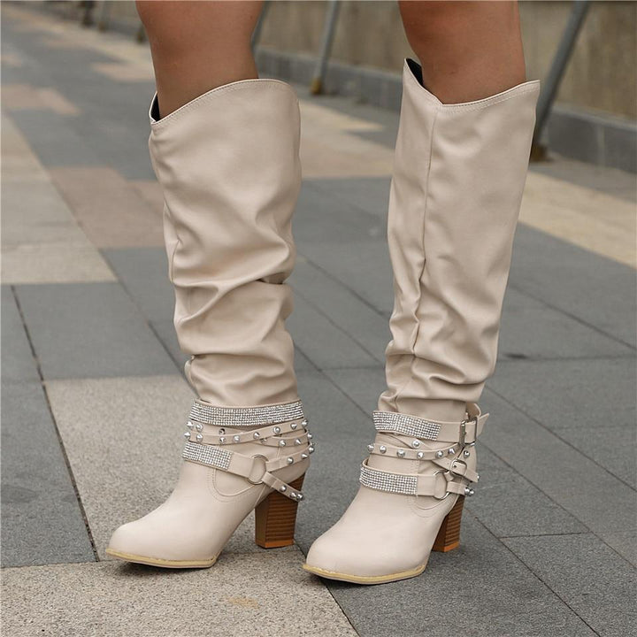 Pam | Women's Knee-High Boots - Slouchy Design - Block Heel