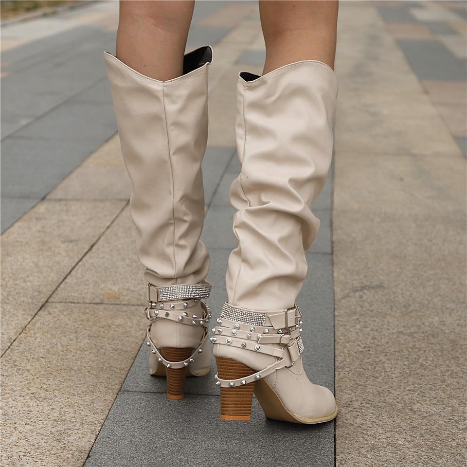 Pam | Women's Knee-High Boots - Slouchy Design - Block Heel