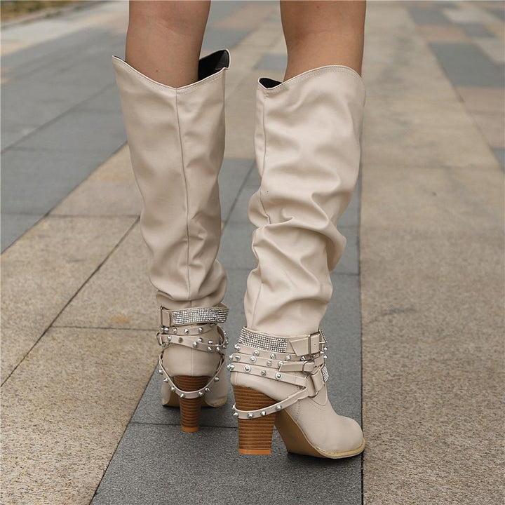 Pam | Women's Knee-High Boots - Slouchy Design - Block Heel