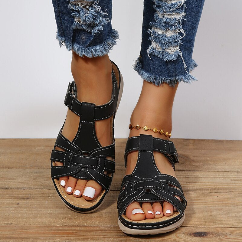 Orthopedic Arch Support Sandals Velcro Cutout Flat