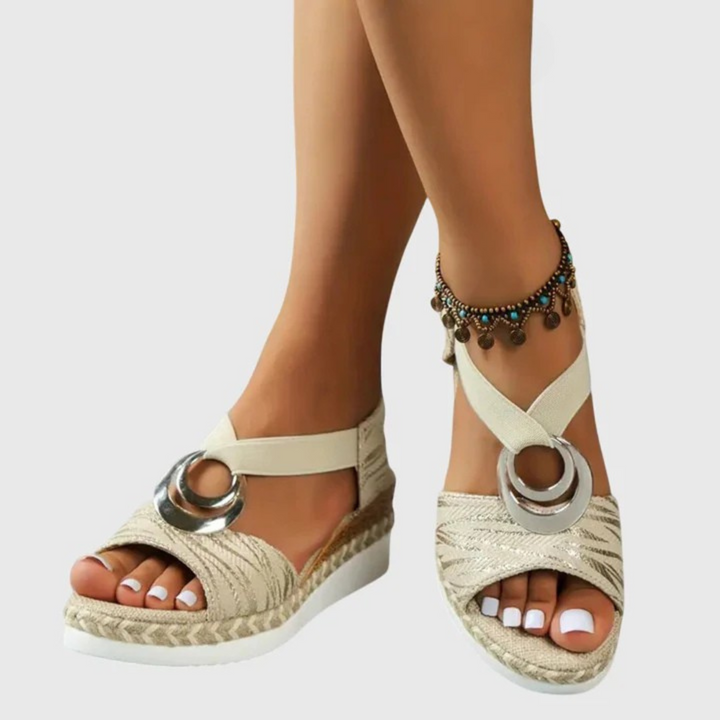 Women's Orthopedic Espadrille Wedge Sandals Metallic Trim