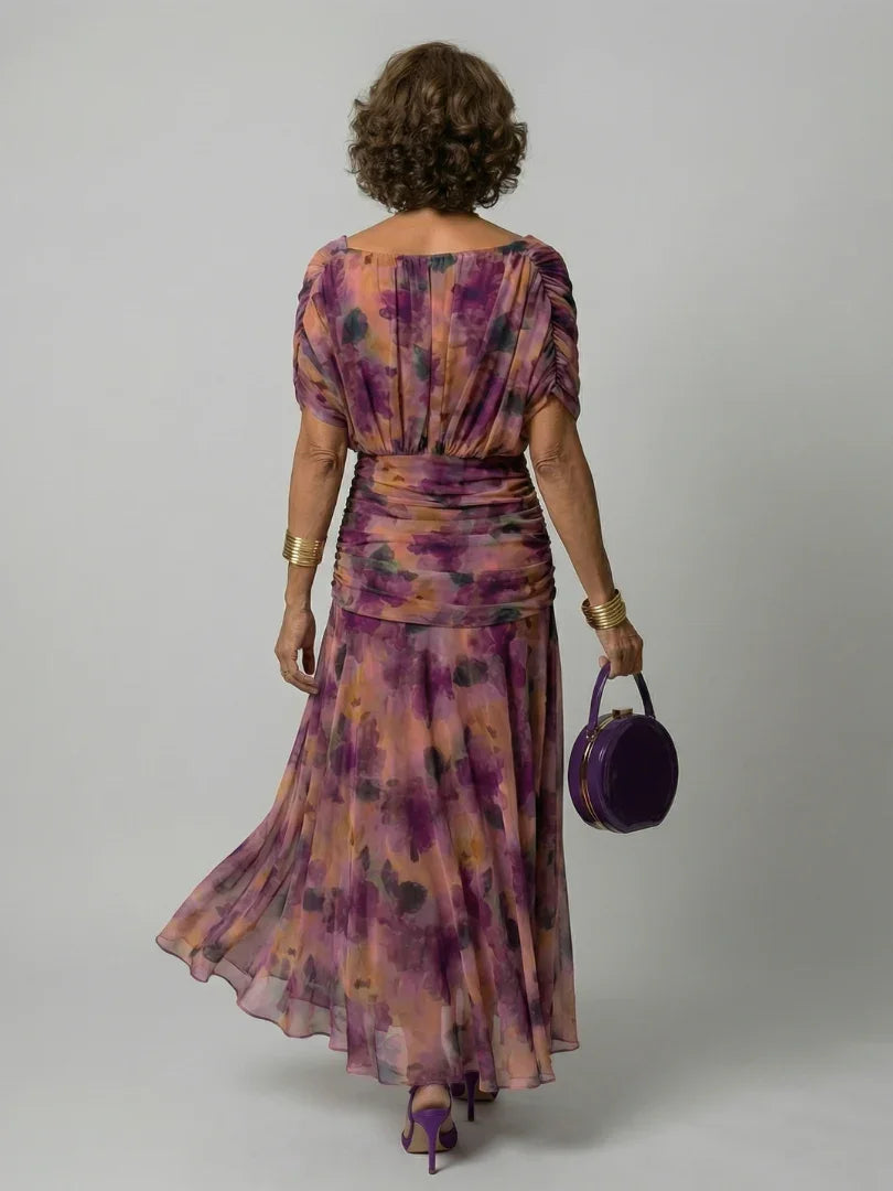 Women's Floral Midi Dress V-Neck Cape Sleeve Wedding Guest