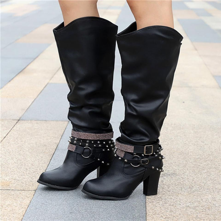 Pam | Women's Knee-High Boots - Slouchy Design - Block Heel