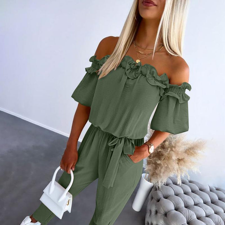 Claire | Chic Off Shoulder Frill Tie-Waist Jumpsuit