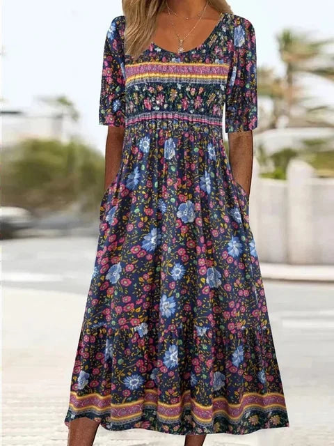 Janine | Dress with Bohemian Print and Round Neckline