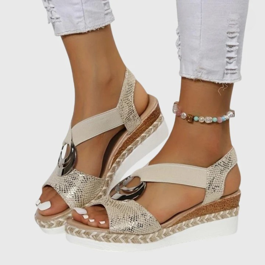 Women's Orthopedic Espadrille Wedge Sandals Metallic Trim