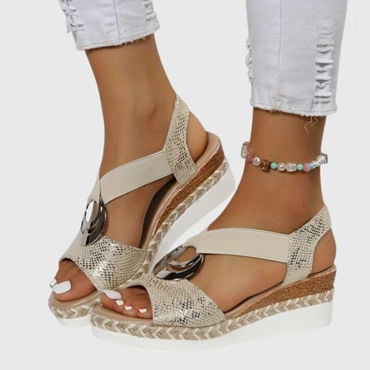 Women's Orthopedic Espadrille Wedge Sandals Metallic Trim