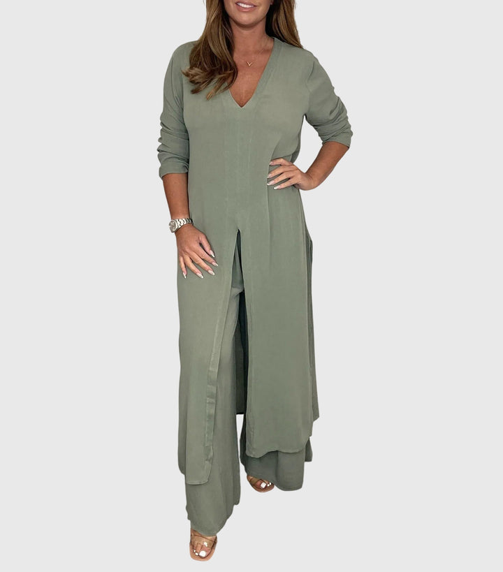 Pearl | Women's Duster Cardigan Two-Piece Set Wide Leg Pants
