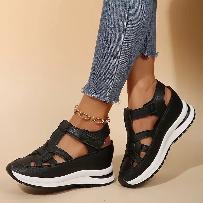 Women's Orthopedic Cutout Platform Sandals Velcro Closed Toe