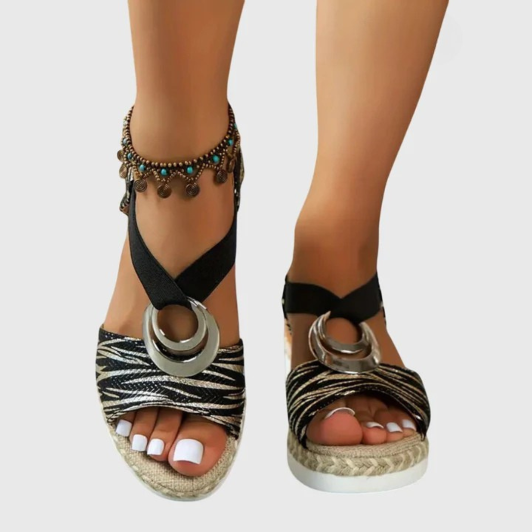 Women's Orthopedic Espadrille Wedge Sandals Metallic Trim