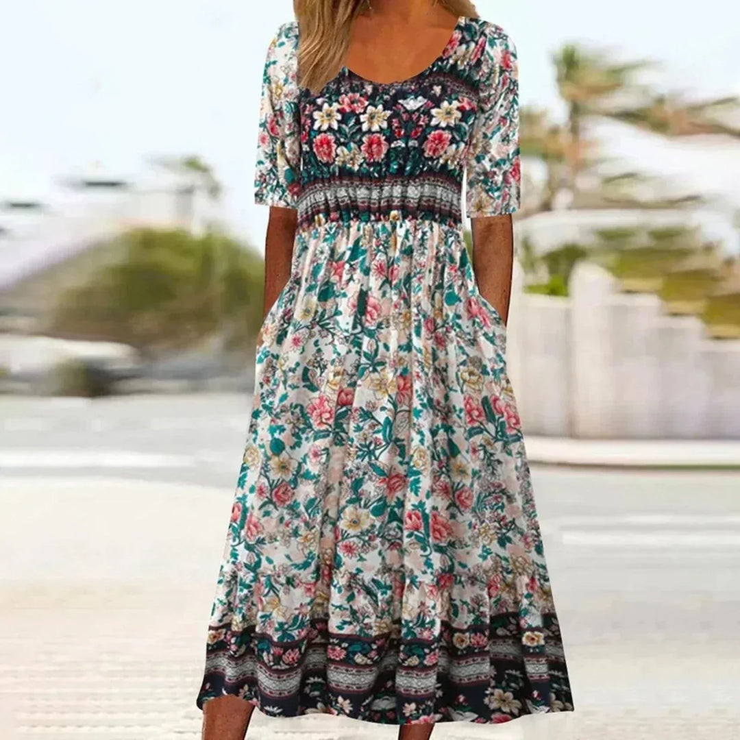 Janine | Dress with Bohemian Print and Round Neckline