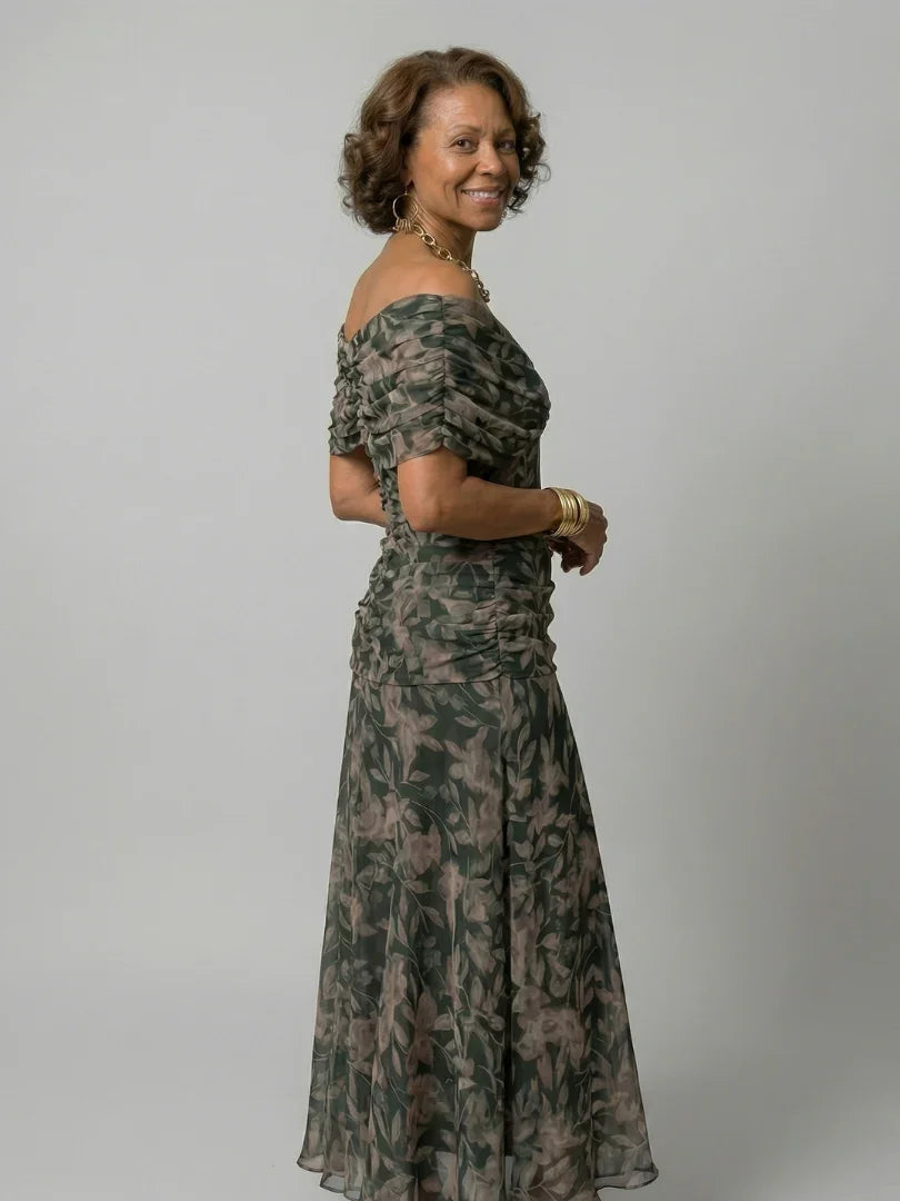 Women's Floral Midi Dress V-Neck Cape Sleeve Wedding Guest