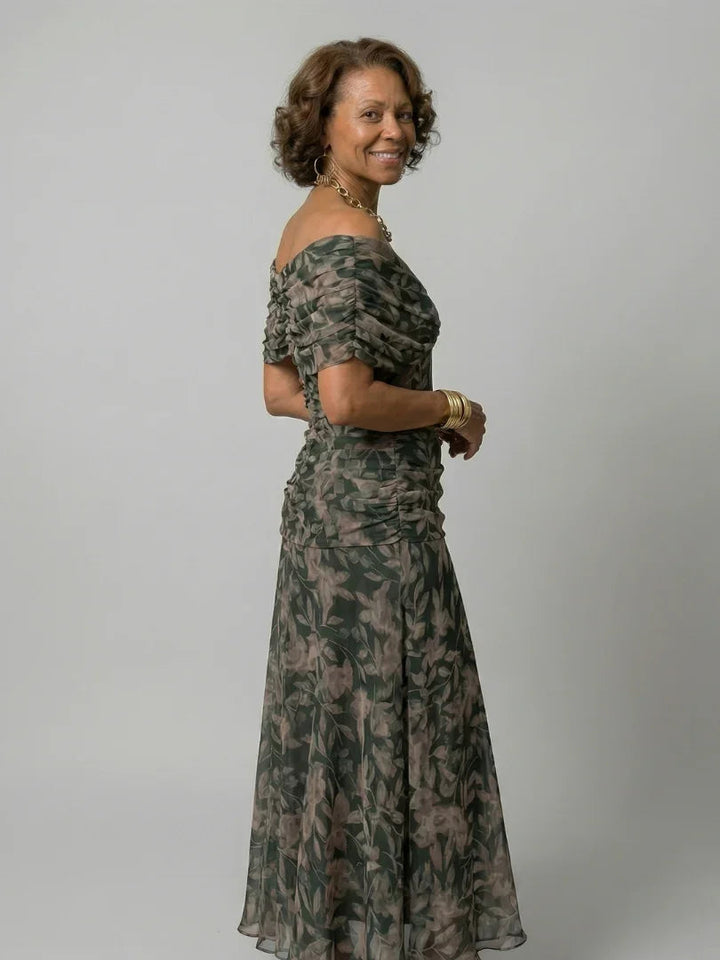 Women's Floral Midi Dress V-Neck Cape Sleeve Wedding Guest
