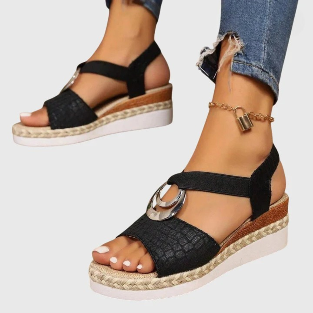 Women's Orthopedic Espadrille Wedge Sandals Metallic Trim