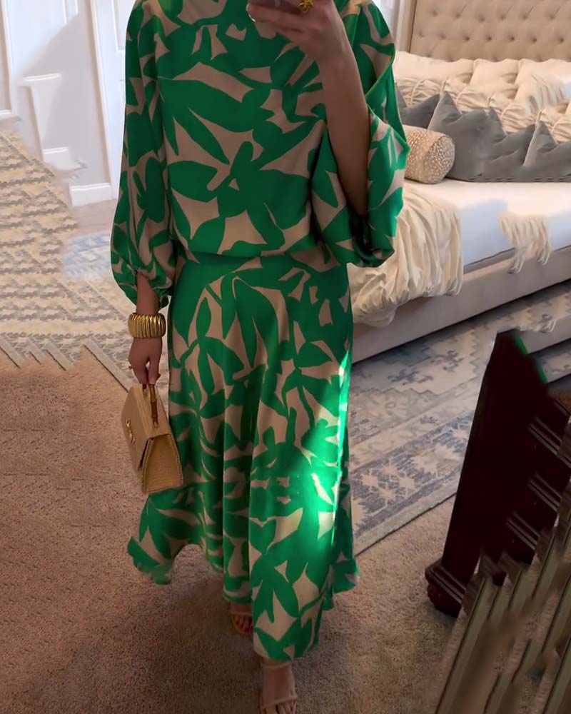 Ashley | Two-Piece Printed Set with Lantern Sleeves